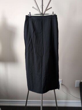 Black Wool Maxi Skirt with Side Slit